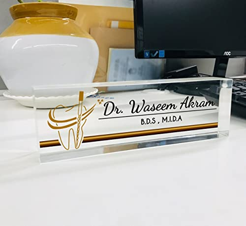 OOCLAS Placas de identificación de escritorio para dentista, placas de identificación de escritorio personalizadas para médicos en tamaño 8 x 2.50 x 1.25 pulgadas