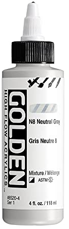 Golden : High Flow : Acrylic Paint : 118ml (4oz): N8 Neutral Gray : S1 | Artist grade paint blending the strength of acrylic and versatility of ink for spraying, drawing, staining and mixed media.