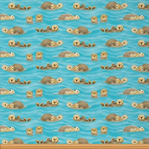 Loussiesd Otter Stoff von The Yard Süß Karikatur Wild Tier Polsterstoff für Stühle Wildlife Dekostoff für Polster und Heimwerkerprojekte Blaugrün Brown 184x150cm