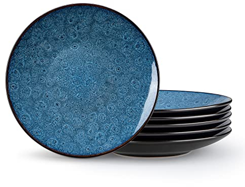 vancasso Juego de 6 platos llanos multicolor, pintados a mano en aspecto rústico para cena/filete/plato principal, resistente a los arañazos (Platos de Postre, bubble-b)