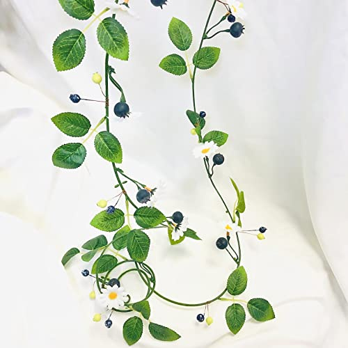 Riaxuebiy Artificial Blueberry Vine Garland, 2 Pack Fake Blueberry Vine Artificial Flowers Fruit Berries Plants Vine for Wedding Home Garden Office Hotel Party Craft Art Decoration (Blueberry)