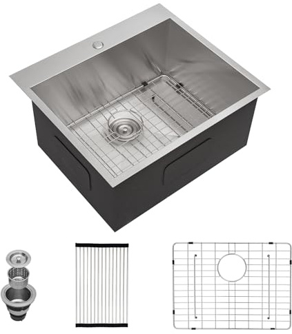 Donsdey Fregadero de lavandería de acero inoxidable - 25 fregaderos de lavandería de 25 pulgadas, fregadero de utilidad de acero inoxidable calibre 16, montaje superior de 12 pulgadas de profundidad