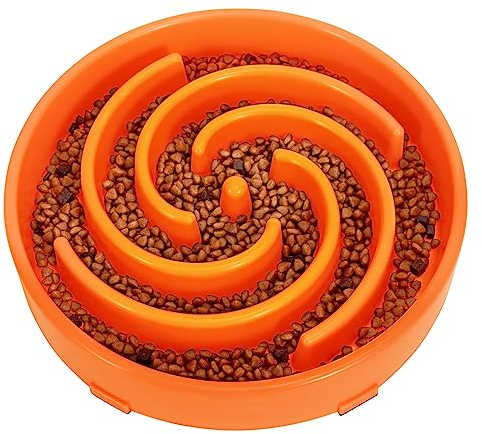 LEACOOLKEY Large Slow Feeder Dog Bowl,Maze Interactive Slow Eating Feeder Bowls, Anti Gulping Healthy Eating,Stop Bloat Pet Slow Down Feeding Dishes for Medium/Big Dogs(Orange)