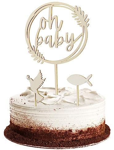 GoldRock Oh Baby Cake Topper Deko Holz Set,Tortendeko Baby Mädchen Junge,Baby Shower Deko Kuchen Topper,Oh Baby Holz Küchendeko,Cupcake Toppers Babyshowerparty Dekoration für Gender Reveal Babyparty