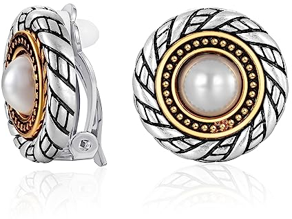 LILIE&WHITE Ohrclips mit Perlen – Vintage-inspirierter Schmuck mit zweifarbigem Design und edler Perle, ideal für besondere Anlässe