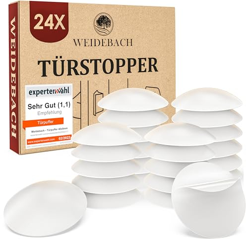 WEIDEBACH® 24x dezente Türstopper Wand, weiße Türpuffer, 40x9 mm Türstopper Wand selbstklebend, Elastikpuffer für jede Oberfläche, Gummistopper, Türpuffer Wand, Puffer