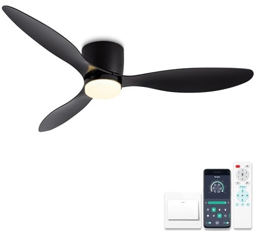 ycwdcz 42 Inch Ceiling Fans with Lights and Remote, Reversible DC Motor, Ceiling Fans with Lamps Silent 6 Speeds with Timer, 3 CCT Selectable, Modern Light Fan Ceiling for Bedroom, Lounge, Black