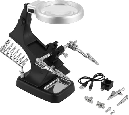Soldering Magnifying Glass LED Light Helping Hands Soldering Station Magnifiers Hands-free Magnifying Glass Stand with Clamp and Clips