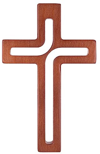 Drewniane Krzyże Hängendes Kreuz aus Buchenholz Modern Wandkreuz Kruzifix Glatte Oberfläche Hängend Holzkreuz (Braun, 25x16x1,6cm)