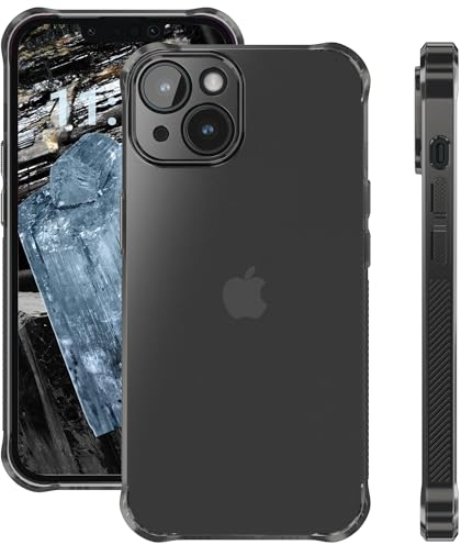 ELEVAVIDA Funda Protectora para Apple iPhone 14 Negro Brillante Transparente con protección de cámara, Esquinas antigolpes, Carcasa para Apple iPhone 14 Negro Slim Case