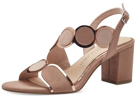 MARCO TOZZI Damen Sandalen mit Absatz mit Verstellbarem Riemen Vegan, Mehrfarbig (Nude Comb), 42 EU