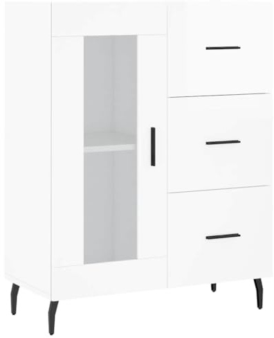 vidaXL Sideboard, Schrank mit Stauraum Metallfüße, Kommode Anrichte für Wohnzimmer, Beistellschrank Mehrzweckschrank, Hochglanz-Weiß Holzwerkstoff