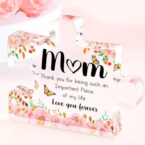 Grelae Gifts for Mum, Best Mum Gifts, Engraved Puzzle Shaped Acrylic Plaque Christmas Gifts for Mum, Mum Birthday Gifts From Daughter, Son, Personalised Plaque, Mum Presents, Gift Ideas For Mum