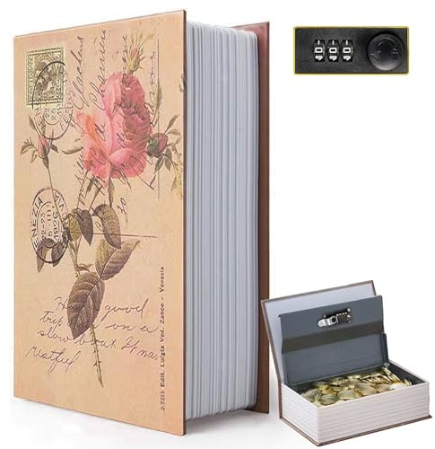 Decorative Book Safe Box with Combination Lock, Vintage Faux Book Hidden Safe for Decoration, Secret Diversion Book Safe Storage Box for Home Office Café Bookshelf (9.5×6×2.2)