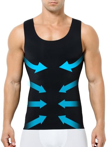 Casey Kevin Compression Vest for Men Slimming Body Shaper Tight Compression Tank Tops Chest Abdomen Muscle Shapewear Belly Vest Undershirts, Black, L