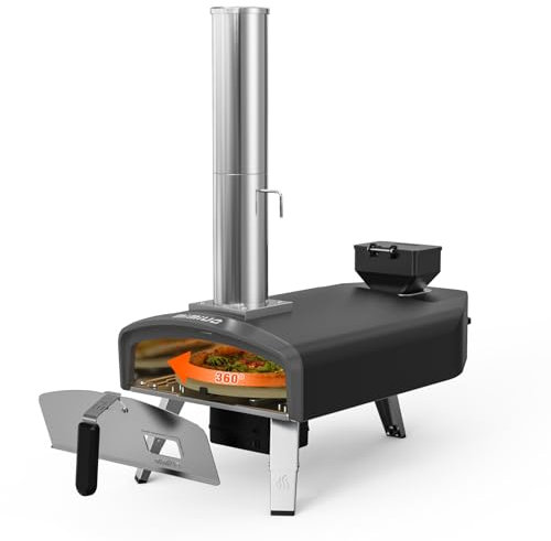 Mimiuo Outdoor Pellet Pizza Oven with Automatic Rotation System & Pizza Stone, Portable Pellet Pizza Oven, Pizza Maker for Outdoor Cooking and Garden