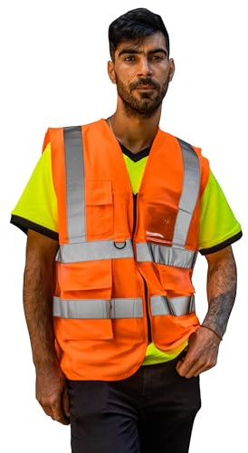 Capto Apparel Warnweste für Herren & Damen - Warnschutz Arbeitsweste Sicherheitsweste - Reflektierende Streifen - Sicherheitswarnweste - Hohe Sichtbarkeit Reflektierende Weste - Arbeitsweste - M