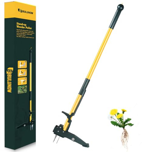 Weed Puller Tool, 50IN Long Handle 4 Claws Stand Up Weeding Tool, Extra Thickened Stainless Steel Shaft Garden Weeder,Remove the Roots of Thistles, Crabgrass, Dandelions, and Blackberries, etc.