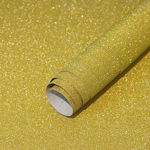 CiCiwind Gold Glitter Wallpaper Self Adhesive Contact Paper 44×500CM Peel and Stick Wallpaper Sticky Back Plastic Waterproof Living Room Bedroom Wall Cabinets Table Decorative Vinyl Wrap