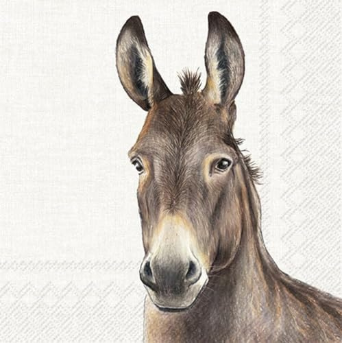 IHR Ideal Home Range - Papierservietten FARM DONKEY cream - Esel 20 St. Lunch-Servietten 33 cm x 33 cm