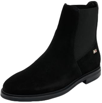 Tommy Hilfiger Donna Stivaletti Chelsea Flag Suede Piatti, Nero (Black), 37