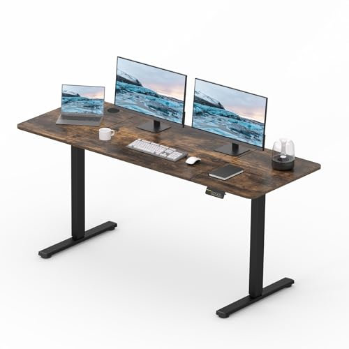 FitStand 160x60cm höhenverstellbarer Schreibtisch Elektrisches Stehpult, höhenverstellbares Stehpult mit Kopfhörerhaken, Stehpult für das Home Office mit Memory-Funktion und Kindersicherung (Braun)