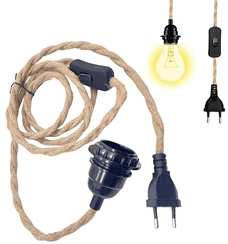 SPORWAY Portalampada E27 con spina, portalampada E27 con cavo e interruttore, corda da 4,5 m, lampada a sospensione vintage, lampadario per camera da letto, soggiorno, tavolo da pranzo
