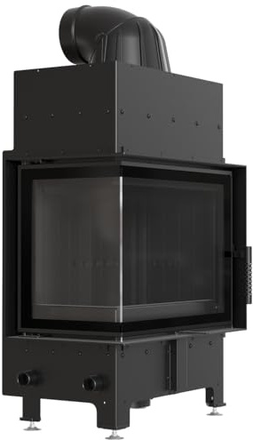 KRATKI Kamineinsatz aus Stahl Floki 8kW Eck Links Ø160 BImSchV 2 EEK A | Kamineinsatz aus Stahl, schwarz, 79,7% Wirkungsgrad, raumluftunabhängig, Ecodesign, Glasfront, Aschekasten