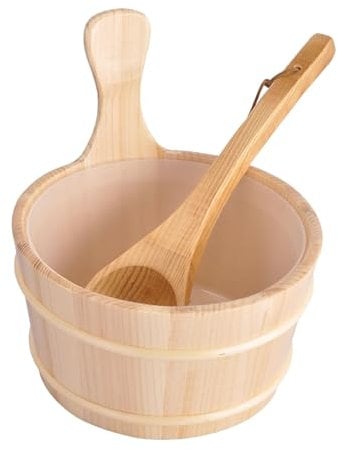 RUNGZ 4L Natural Wooden Sauna Bucket With Ladle Water Bucket Spa Saunada House Dry Steam Room Equipment Accessories