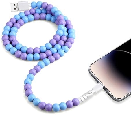 Vunake for iPhone Charger Cable 3.3FT/1M for iPhone Cable USB to Phone port Cable Colorful Bead Chains for Girls Kids 60W Fast for iPhone Charger Cable for iPhone 14 Pro Max 13 12 11 iPad-Blue-purple