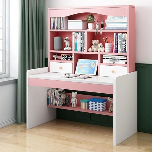 Modern Writing Desk with Storage Shelves 2 Drawers and Adjustable Height Home Office Computer Desk for Writing Study and Work (Pink 39 Inch)