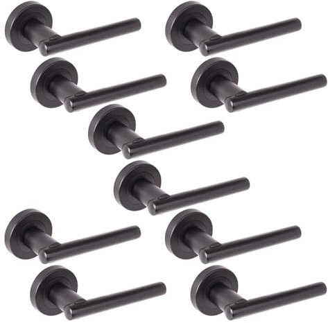 Hunta HANDLEZONE® 5 Sets Solus Lever On Round Rose Door Handles, Internal Passage Latch Handles - Black Matt