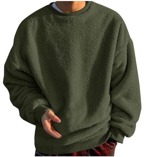 HAOLEI Herren Sweatshirt Aus Plüsch, Pullover Einfarbig Rundhalsausschnitt Langärmlig, Langarmshirt Oberteile Warm Bequem Strickpullover Klassisch Aus Hochwertiger Winterpullover Lässige Modische