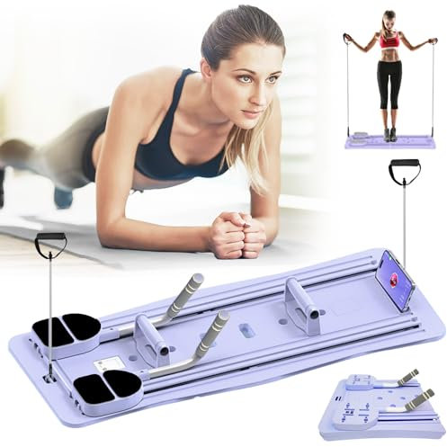 Pilates Reformer Board, Faltbares Reformer für Pilates Multifunktionales Fitness-Board Pilates Brett Pilates Reformer Set Mit LED Zähler Auto Rebound Verstellbarer Griff Übungsbrett Lila