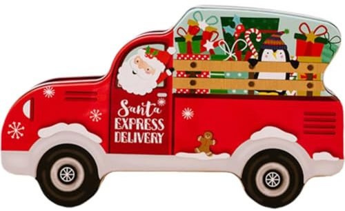 Zghhc Christmas Tinplate Cookie Tins Santa Claus Elk Empty Tins Boxes with Lids Car Shape Biscuits Box Christmas Candy Box Festival Party Decoration