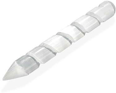 NKlaus Selenit Spiral-Massagestab und Zauberstab, poliert, 15cm | Der Heilstein-Stab ist für Reflexzonenmassage, Reiki und Chakra-Heilung gedacht; Handarbeit