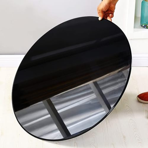 Table basse noire transparente, plateau de table en verre trempé de 40 cm 50 cm 60 cm 80 cm avec bord arrondi, for tables à manger de cuisine, patio extérieur, plateau de table rond en verre(60cm(24 I