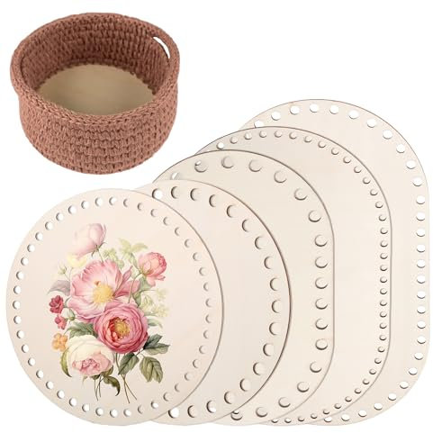 sdhiiolp 5 Stück Korbboden zum HäKeln Korbboden Aus Holz Holzboden zum HäKeln korbflechten Set Naturholzkorbboden Korb Flechten Set Crochet Basket für DIY Korbflechten 15/20/25/30cm Ovaler/Rund