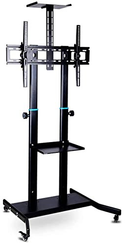 IUBGFTO TV Stands Mobile TV Floor Cart with 2 Tray and Wheels, Height Adjustable for 42- 85 Flat Screen Curved LCD Led OLED QLED TVs, Black Beautiful Scenery