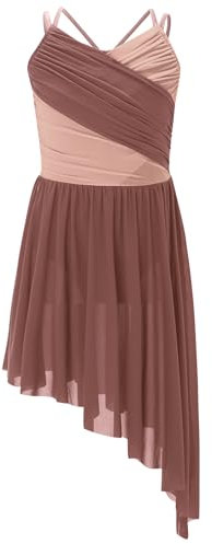 Miutii Abito da ballo per bambini e bambine, senza maniche, con gonna asimmetrica, ballerina latina, abito da ballo moderno, rosa antico, 170 cm-176 cm