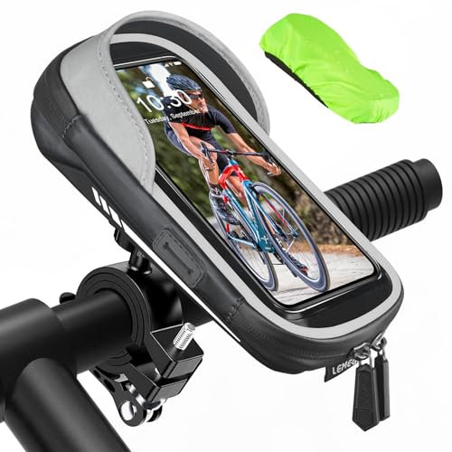 Yiscase Sacoche de Guidon Vélo avec Housse de Pluie - Support Téléphone Vélo Moto Etanche Réfléchissant Rotation 360 Sacoche Guidon Cyclisme pour Smartphone sous 7 Pouces