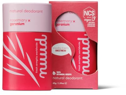 nuud stick deo | 45 Gramm | natürlicher Deodorant, Deo ohne Chemikalien, NCS vegan, 48 Stunden wirksam, parfümfrei, aluminiumfrei, alkoholfrei, unisex, für 6-7 Wochen (Rosmarin und Geranie (Blumig))