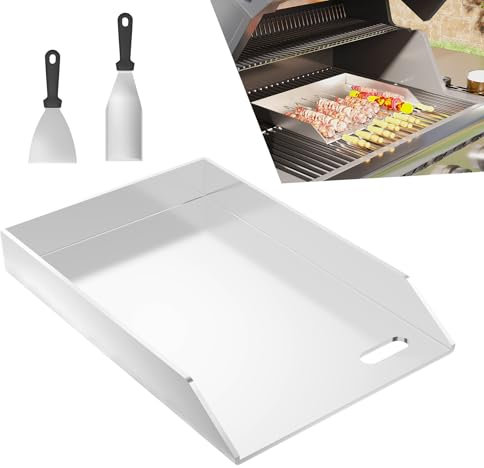 UISEBRT Edelstahl Grillplatte 30 x 20 x 4 cm BBQ Plancha Grillplatte inkl. 2 Grillspachtel | Grillblech mit Ölrinne | 4 mm Dicke | Feuerplatte Grillzubehör für Holzkohle- & Gasgrill