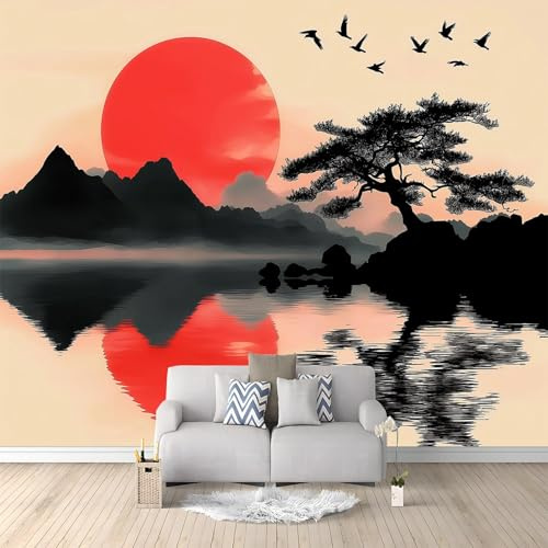 WHUOEUCO Papier Peint Murale 3D Peinture Feng Shui Chinoise 400x280 cm Papier Peint Panoramique Intissé Décoration Tapisserie Murale Moderne, pour Chambre Salon Mur de Fond TV