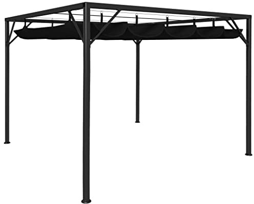 HUAKEHOM Gartenpavillon mit ausziehbarem Dach UV- und Wasserbeständig Pavillon versenkbarem Pergola Überdachung Terrassenüberdachung Partyzelt 3×3 m Anthrazit