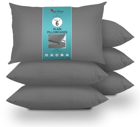 GC GAVENO CAVAILIA 6 Pairs Microfiber Pillowcases - 100% Brushed Plain Dyed Housewife Style - Hypoallergenic Pillow, Fade & Stain Resistant - Envelope Closure - Standard Size (75x50 cm) Charcoal