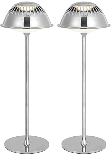 LuminexDesigns 2ER Kabellose LED Tischlampe Modern Chrome VIOA TL14 | Robuste Metall-Tischleuchte | Große Touch-Bedienfläche | 5200mAh Akku | IP54 | Für Homeoffice, Wohnzimmer, Balkon, Büro