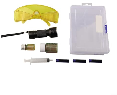 Gettimore Professionelles Lecktest-Set für Klimaanlagen mit UV-Taschenlampe, fluoreszierender Brille und Aufbewahrungsbox für Auto, Zuhause und Kühlsysteme