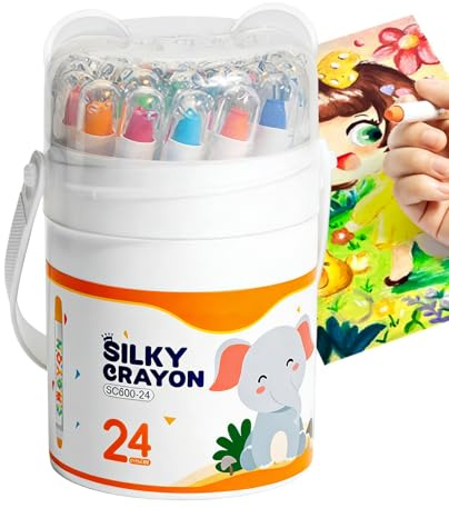 Set de crayons à l'huile, matériau soyeux lavable | crayons torsad-up rétractables à 24 couleurs 0,35 kg – pour peinture soluble dans l'eau qui ne bave pas pour , école d'art et