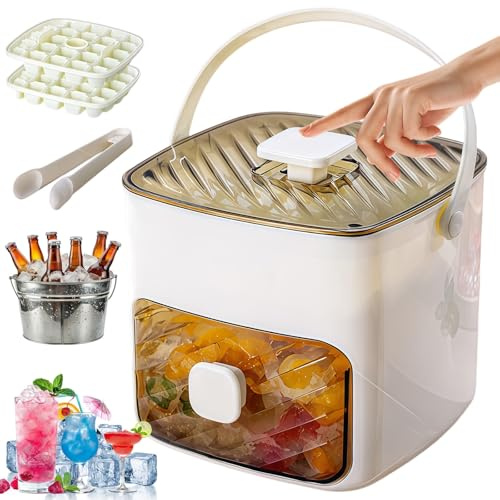 Tragbarer Eisbereiter mit Deckel und Aufbewahrungsbox (48 Eiswürfel), Eiswürfelbehälter mit Deckel, Ice Cube Tray, Press-Design Einfache Veröffentlichung, für Home Kitchen, Picknick, Cocktail(White)